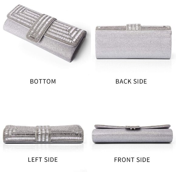 🆕Women Sliver Evening Bag and Clutch Crystal Sparkly Purse with formal Handbag - Picture 4 of 6